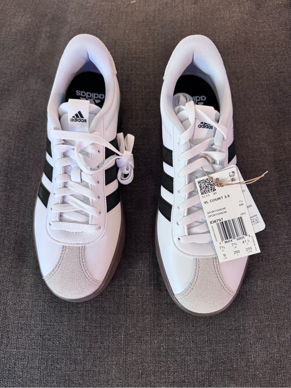adidas VL Court 3.0 Men's White & Black Low-Top Sneakers